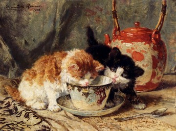 ヘンリエット・ロナー・クニップ Painting - ティータイムの動物猫ヘンリエット・ロナー・クニップ